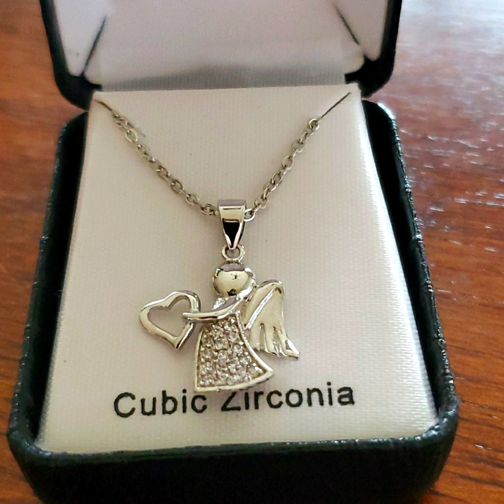 Heart Angel Necklace, 18" Chain